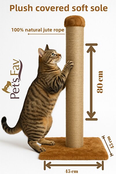 Pets Fav عمود خدش للقطط مع 4 خيارات ألوان، عمود خدش بقاعدة قطيفة 80 سم مع حبل من الجوت الطبيعي