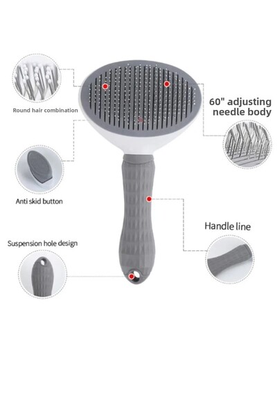 TİNEKE Luxurious Pink Automatic Key Pet Brush - Cat Dog Hair Collector Comb