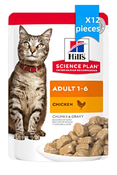 Hill's طعام القطط البالغة من ساينس بلان مع كيس دجاج - 85 جم - عبوة من 12 قطعة