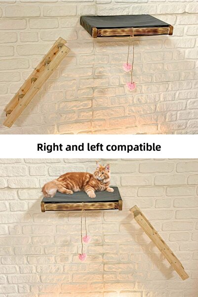 BUSHOP Cat House Cat Ladder and Cat Bed Set Right Left Compatible Antique Wall Mounted Cat Hammock