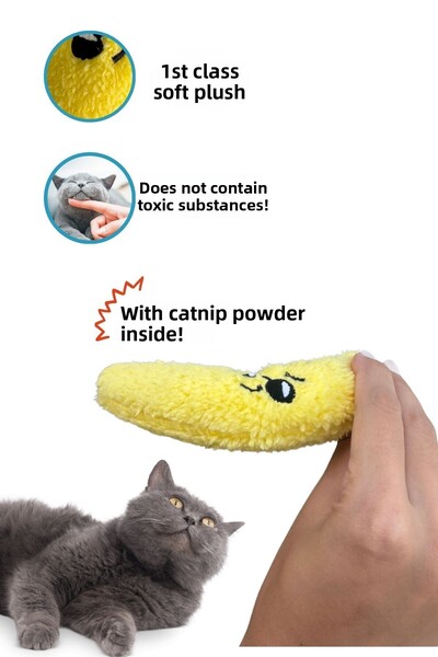 Miyav Yellow Plush Banana Cat Toy - Cat Toys with Catnip and Herb