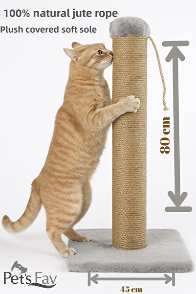 Pets Fav عمود خدش للقطط مع 4 خيارات ألوان، عمود خدش بقاعدة قطيفة 80 سم مع حبل من الجوت الطبيعي