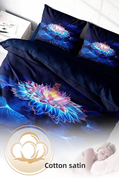 PerlaSera Design personalizat 3D - Set de lenjerie de pat dublu din satin de bumbac, Lotus Night