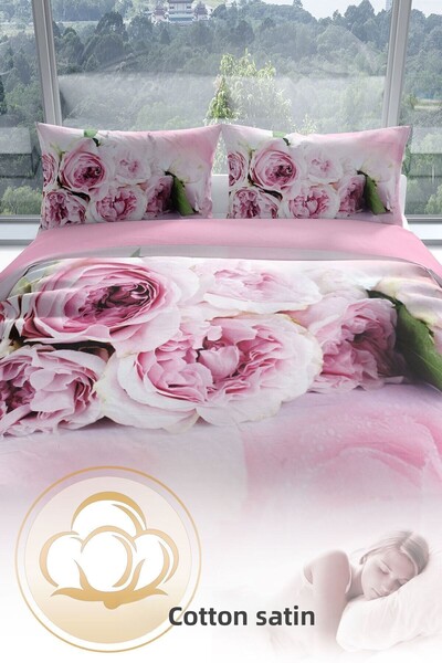 PerlaSera Softrose 3d Cotton Satin Double Duvet Cover Set