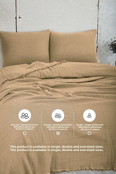 Evlen Home Collection 100% Cotton Double Muslin Bedspread 4 Layer Soft Blanket Muslin Pique Set 3 Pieces