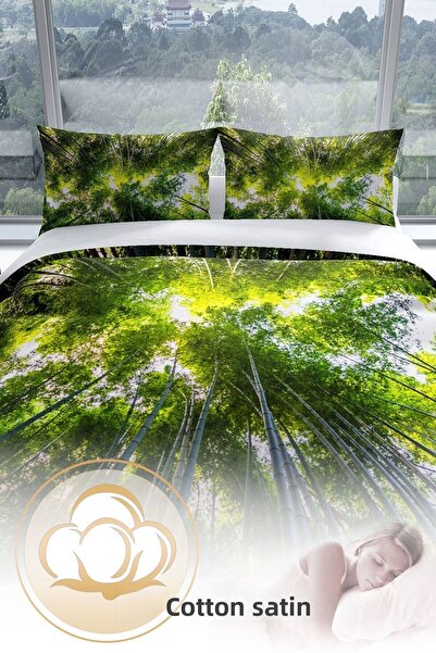 PerlaSera Forest 1 3d Cotton Satin Double Duvet Cover Set