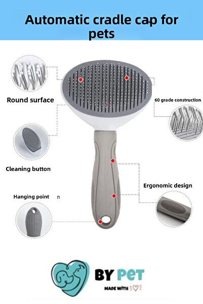 BYPET Pet Brush with Automatic Cleaning Button Cat Dog Hair Collector Comb