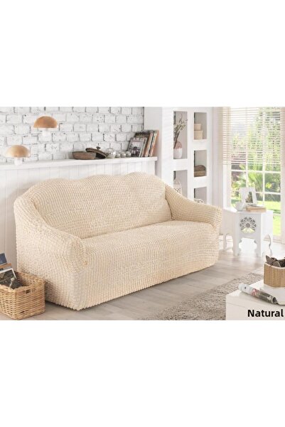 Karna Home Strech 2 Seater Cotton Sofa Cover Natural