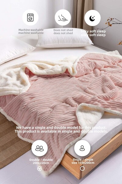 Evlen Home Collection Sherpa Blanket Double Striped Soft Plush Wellsoft Bedspread Powder