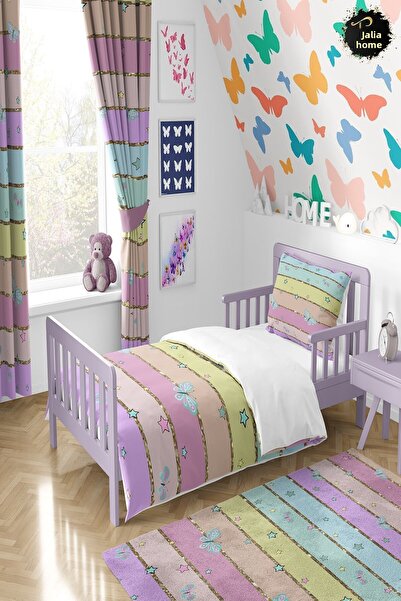 Talia Home طقم غطاء لحاف بنمط فراشة مخطط ملون TLAN-292