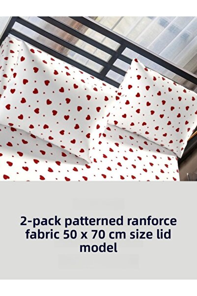LATTE TEKSTİL Față de pernă acoperită din țesătură din bumbac Ranforce cu model de inimă Pachet 2 50x70 cm