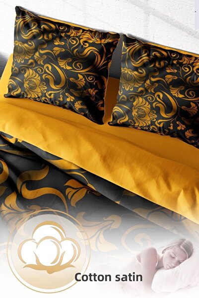 PerlaSera 3D Custom Design - Double Duvet Cover Set, Tightly Woven Cotton Satin, Gold Leaves Classic