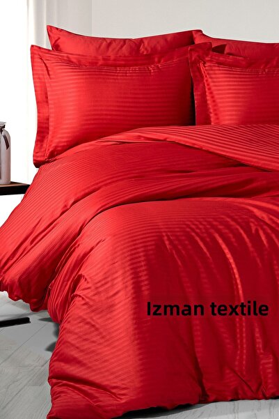 Ersperto Uzman Textile Cotton Satin Duvet Cover Set Striped Double with 4 Pil...
