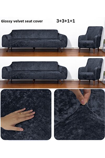 Hantaj غطاء أريكة مخملي مرن ناعم وقابل للغسل ومقاوم للبقع، طقم مكون من 4 قطع