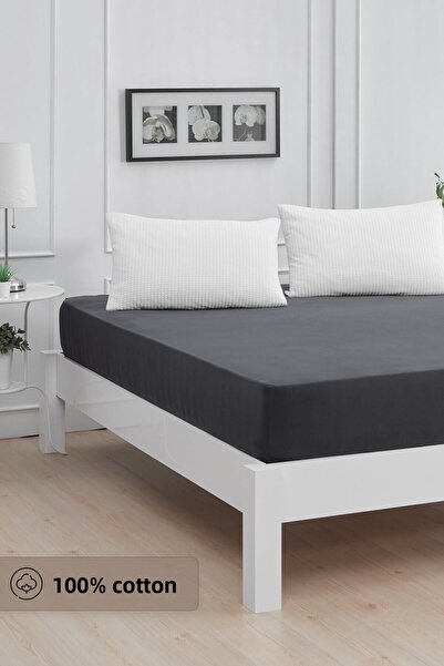Mislina Home Roza Double Elastic Combed Cotton Bed Sheet Anthracite