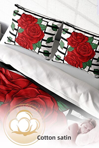 PerlaSera Σετ κρεβατιού 3D Special Design - Διπλό, Πυκνό Υφαντό, Βαμβακερό Σατέν, Ροζ Κουτί