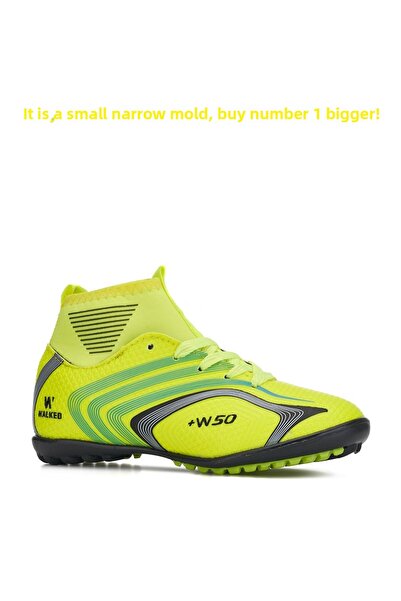 Walked Boys High-Top Socks High-Top Flat Toothless Black Astroturf Football Cleats Football Sneakers