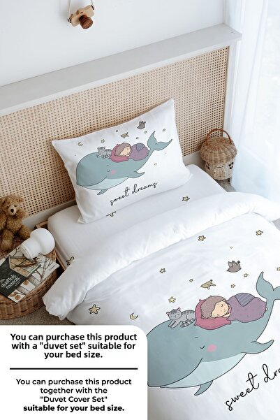 Tuğba Kuğu Single Fitted Sheet Set - Pure Baby Series - Whale and Child