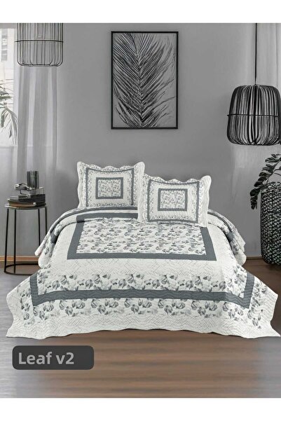 Örtüm Double Quilted Bedspread, Classic Pattern Model - Leaf Gray (250 X 260cm)