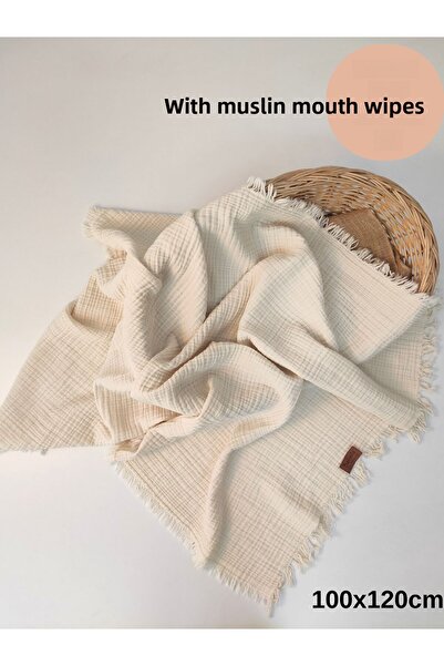 Bebella عربة أطفال 4 طبقات من الموسلين 100% قطن مهدب - هدية 100x120 سم