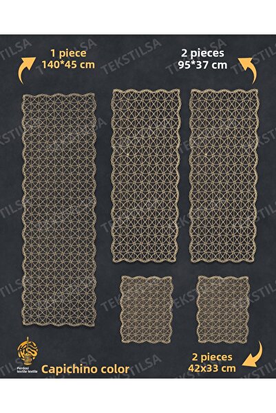 Tekstilsa غرفة المعيشة الفاخرة الجديدة غرفة المعيشة طاولة القهوة مفرش المائدة غرفة المعيشة مجموعة 5 قطع (KAPİÇINO)2025