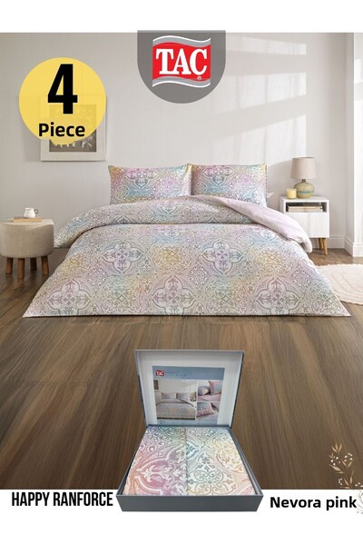Taç Nevora Pink Ranforce Double Duvet Cover Set 200X220 cm