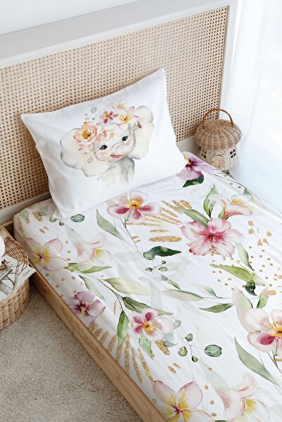 Tuğba Kuğu Single Fitted Sheet Set - for Baby Series - Watercolor Elephant