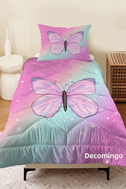 dekomingo Pink Butterfly Patterned Baby and Children's Room Quilted Quilt