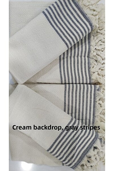 copertahomecollection Set de huse de canapea cu dungi gri, bumbac, crem, dimensiune king, care acoperă brațele 3 3 1 1