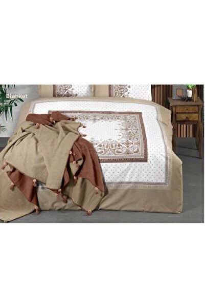 The Fabric Beige Flamingo Double Pompom Blanket Duvet Cover Set
