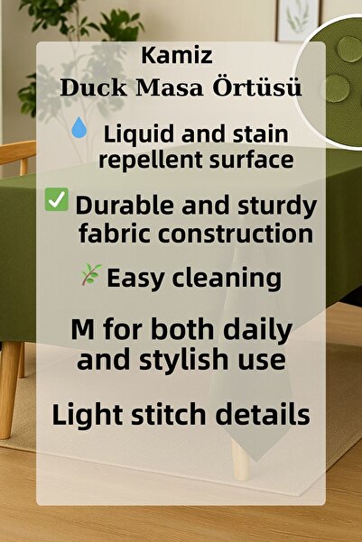 KAMİZ Duck Fabric Table Cloth - Water and Stain Repellent |   Durable, Modern Design