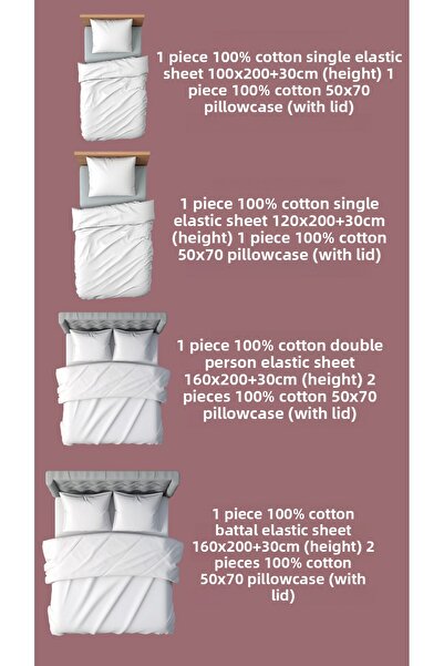 CEMETEKS FİRUZE 100% Cotton Dusty Rose Double Ranforce Fabric Fitted Sheet Pillowcase Set /180X200/