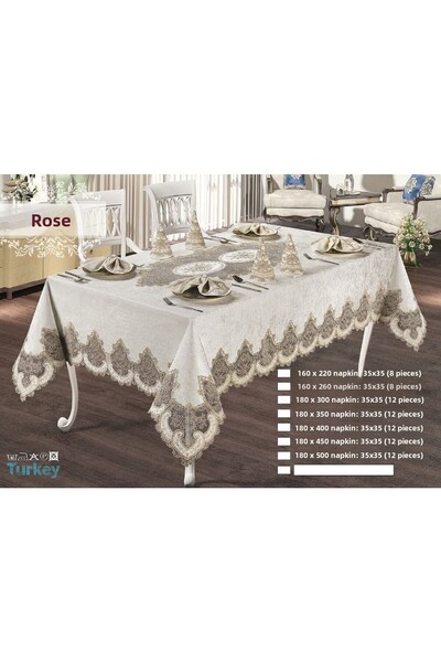 Haspen Roza 12 Napkin Velvet Fabric French Laced 25 Piece Luxury Dining Set