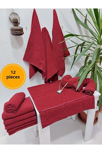 Mef Collection 12-Pack Burgundy Hairdresser Barber Towels 50X90 |   Professional Hair Drying Towel Economical Set