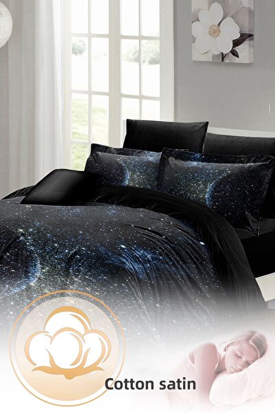 PerlaSera Star Moon 3D Custom Design - Double Duvet Cover Set, Tightly Woven Cotton Satin