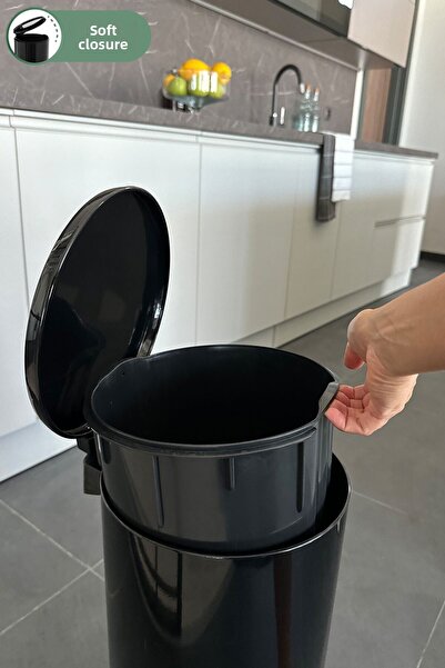 Prima Nova Cigo Pedal Bin Bathroom Kitchen Office Trash Can 20 Lt Black-Inside Black