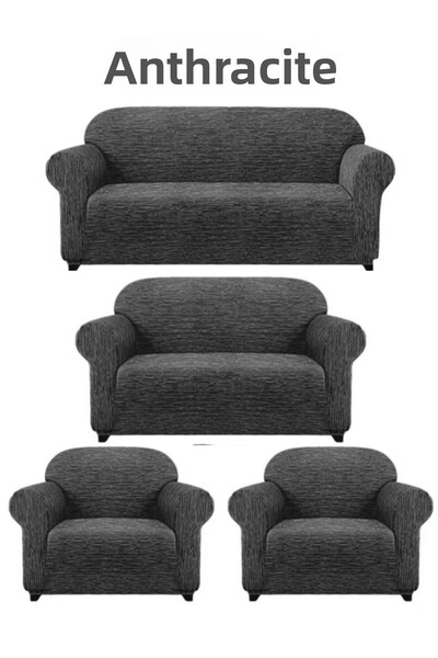 Home Elastic Washable Anthracite Jacquard Sofa Cover Set - 3211