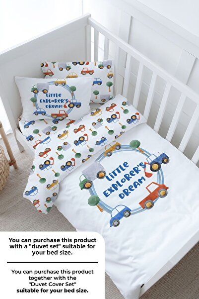 Tuğba Kuğu Baby Size Fitted Sheet Set - for Baby Series - Cars in Blue Circle