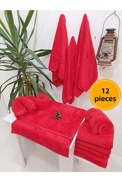Mef Collection 12-Pack Microfiber Hairdressing Towels Red 50X90 | Non-Dyeing Professional Towel Set