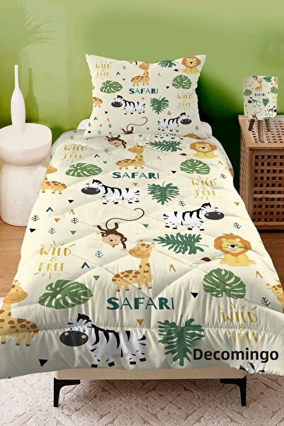 dekomingo SAFARI PATTERNED QUILTED CHILDREN'S QUILT AND PILLOW CASE