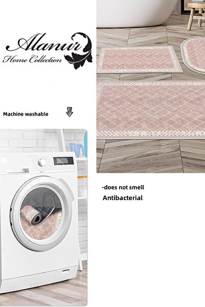 Dekoreko Digital 3-Piece Bathroom Set Star Cotton Non-Slip Base Mixed Oval Modern Krystalyn Powder