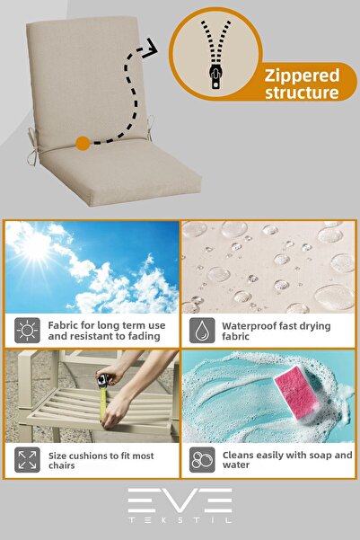 Eve Tekstil Garden - Living Room - Balcony Back Zippered Connectable Washable Chair Cushion 4 Pieces