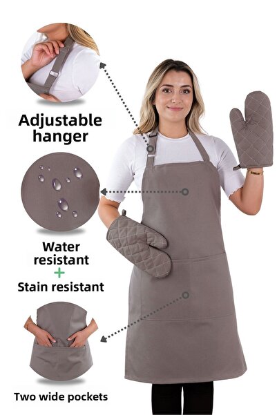 sevilya طقم مريلة مطبخ بسيط مكون من 3 قطع مع حزام قابل للتعديل وجيب (2 قفاز) الشيف النادل مقهى كوك باريستا