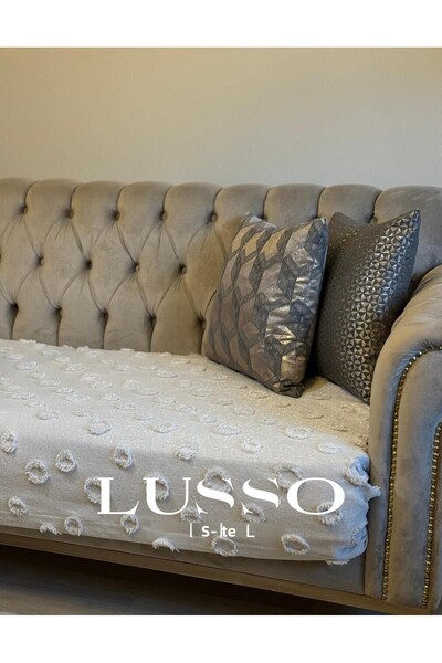 lusso stile Husa scaun cu pompon culoare piatra - 100x240