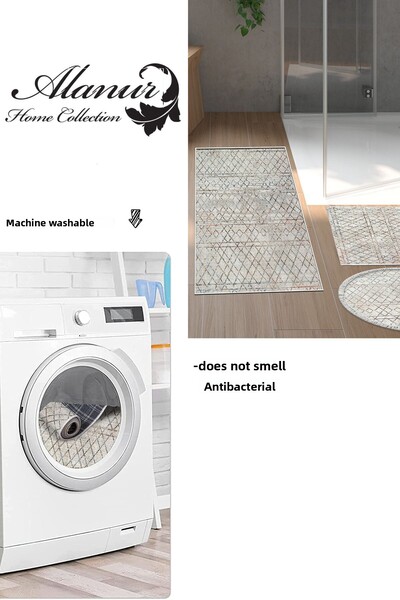 Dekoreko Digital 3-Piece Bathroom Set Star Cotton Non-Slip Base Mixed Round Scandinavian Nydia Beige