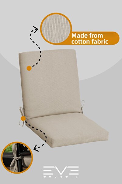 Eve Tekstil Garden - Living Room - Balcony Back Zippered Connectable Washable Chair Cushion 2 Pieces