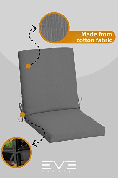 Eve Tekstil Garden - Living Room - Balcony Back Zippered Connectable Washable Chair Cushion 4 Pieces