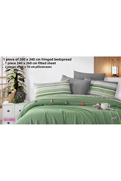 Beğenal Valeria Tassel Green Colored Double Tasseled Pique Set