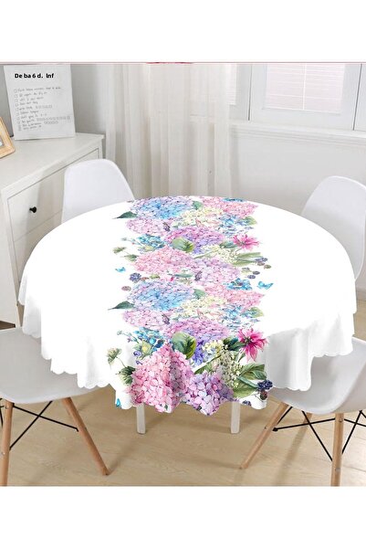 Realhomes مفرش طاولة دائري مطبوع رقميًا بنمط الزنبق، قطر 140 سم