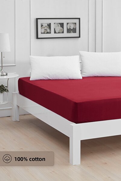 Mislina Home Burgundy Roza Double Combed Cotton Bed Sheet - Elastic